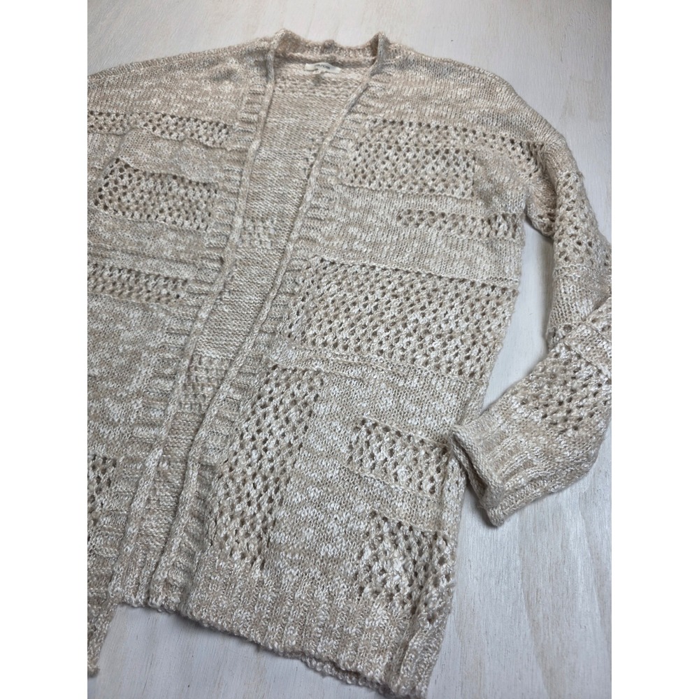 Maurices Open Front Cardigan XS Cream Tan Crochet Knit Boho Cottagecore Sweater